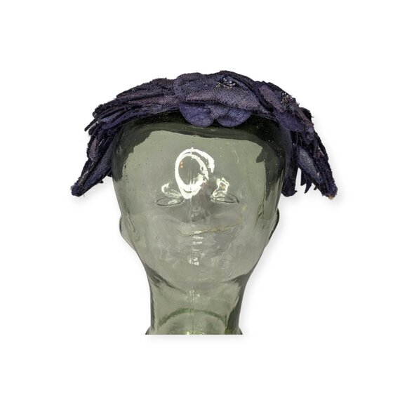 Vintage Faux Feathers Navy Blue Pinch Hat - Picture 4 of 8